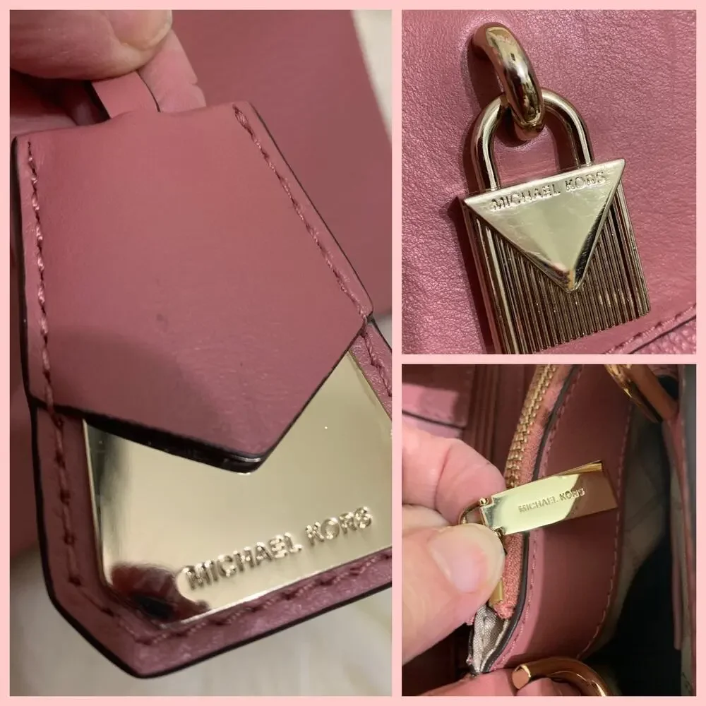 MICHAEL KORS Soft Pink Large Leather GRAMERCY Padlock Satchel